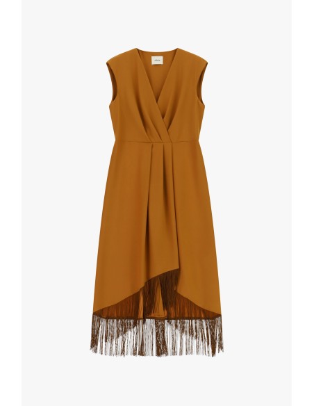 Mouwloze midi-jurk met asymmetrische franjes Dixie