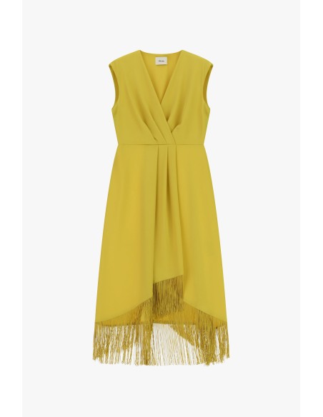 Mouwloze midi-jurk met V-hals en franjes Dixie