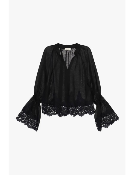 Transparante blouse met wijde mouwen en kant Dixie