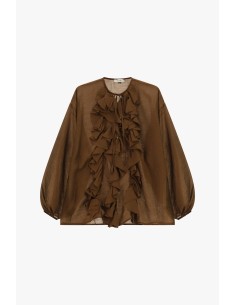 Ruime blouse met lange mouwen en ruches aan de voorkant Dixie 2