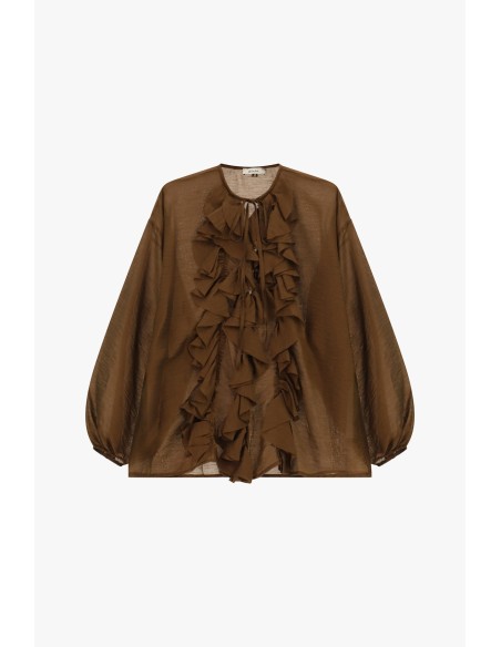 Ruime blouse met lange mouwen en ruches aan de voorkant Dixie