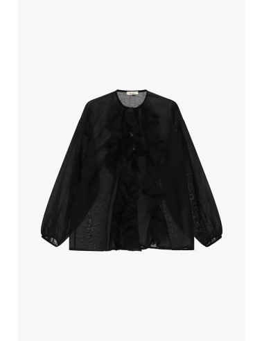 Ruime blouse met lange mouwen en ruches aan de voorkant Dixie