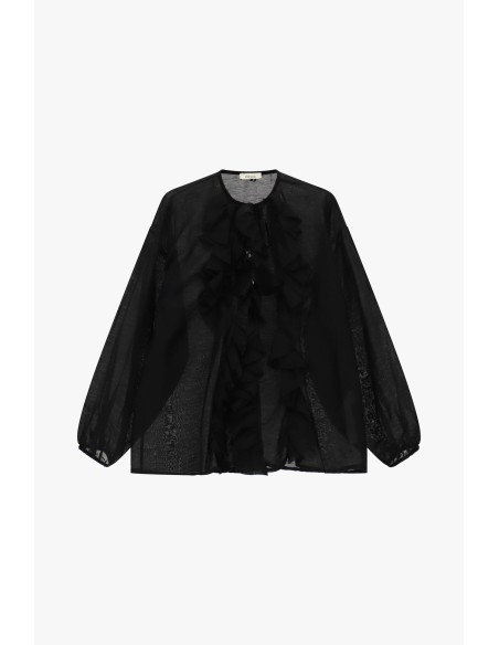 Ruime blouse met lange mouwen en ruches aan de voorkant Dixie