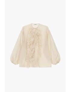 Ruime blouse met lange mouwen en ruches aan de voorkant Dixie