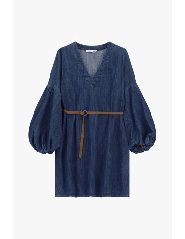 Korte jurk met wijde mouwen en riem Please