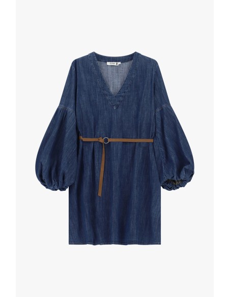 Korte jurk met wijde mouwen en riem Please