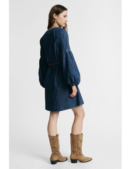Korte jurk met wijde mouwen en riem Please