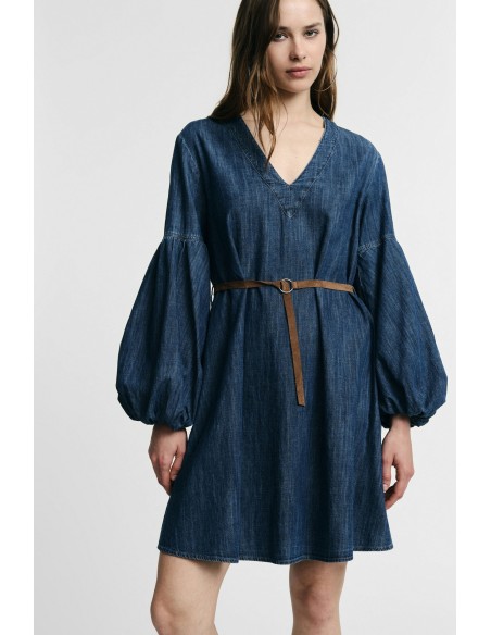 Korte jurk met wijde mouwen en riem Please