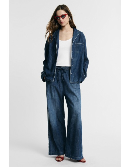 Wide leg-jeans met elastische tailleband en trekkoord in de taille Please