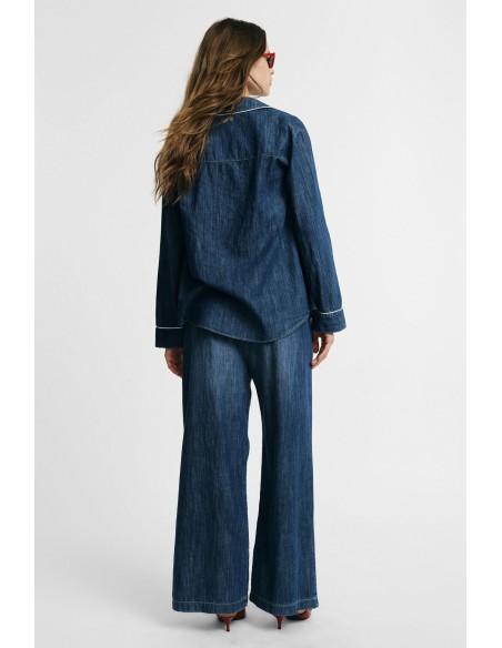 Wide leg-jeans met elastische tailleband en trekkoord in de taille Please