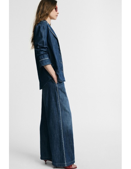 Wide leg-jeans met elastische tailleband en trekkoord in de taille Please