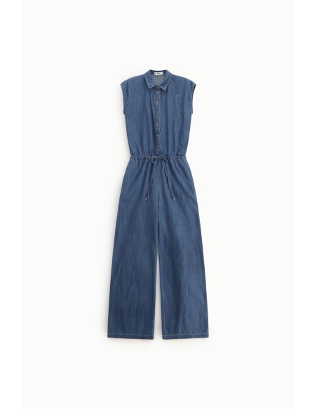 Lange jumpsuit met trekkoord en knopen aan de voorkant, alstublieft