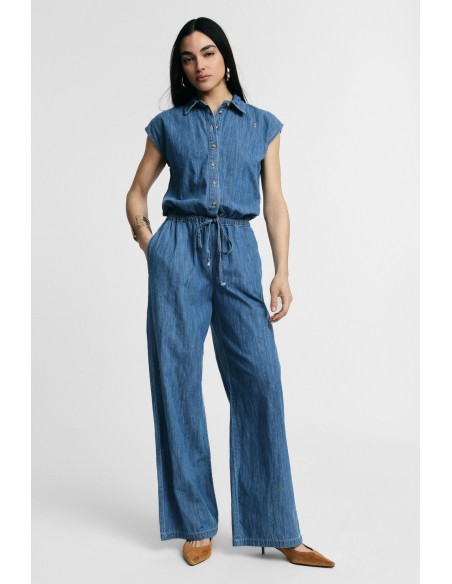 Lange jumpsuit met trekkoord en knopen aan de voorkant, alstublieft