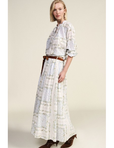 Dixie geplooide rok met bloemenprint en strikceintuur