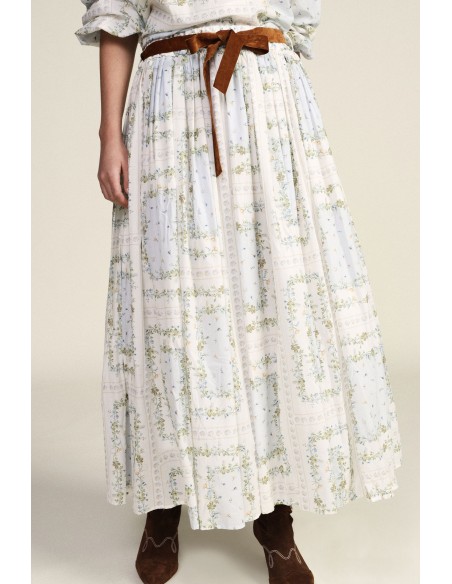 Dixie geplooide rok met bloemenprint en strikceintuur