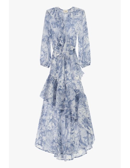 Lange jurk met bloemenprint en asymmetrische ruches Dixie