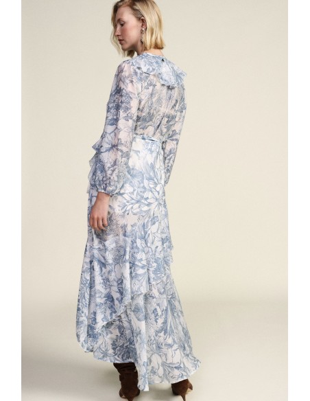 Lange jurk met bloemenprint en asymmetrische ruches Dixie