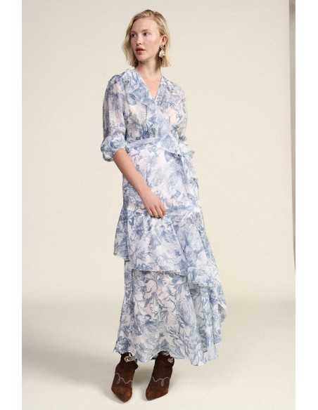 Lange jurk met bloemenprint en asymmetrische ruches Dixie