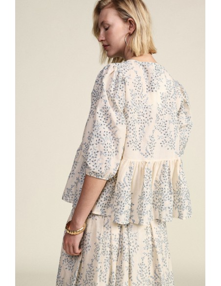 Dixie fantasieblouse met wijde mouwen en volant