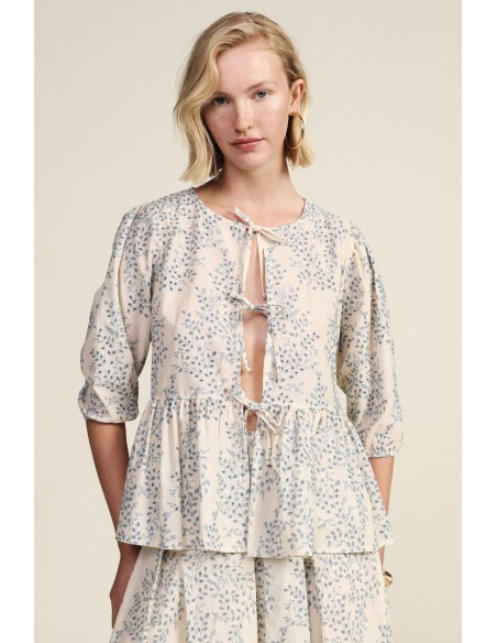 Dixie fantasieblouse met wijde mouwen en volant