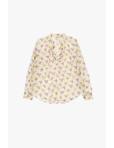 Dixie Fantasieblouse met volantkraag en lange mouwen