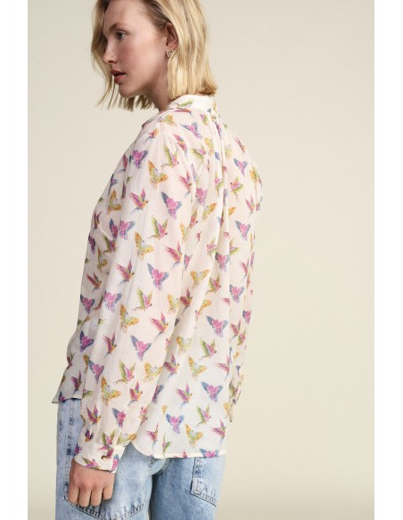 Dixie Fantasieblouse met volantkraag en lange mouwen