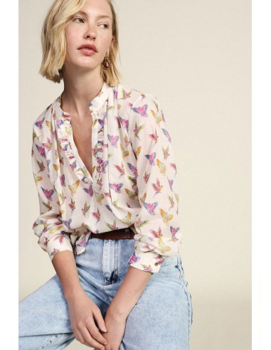 Dixie Fantasieblouse met volantkraag en lange mouwen