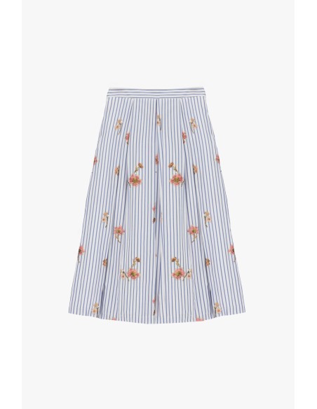 Dixie geplooide gestreepte rok met bloemenprint
