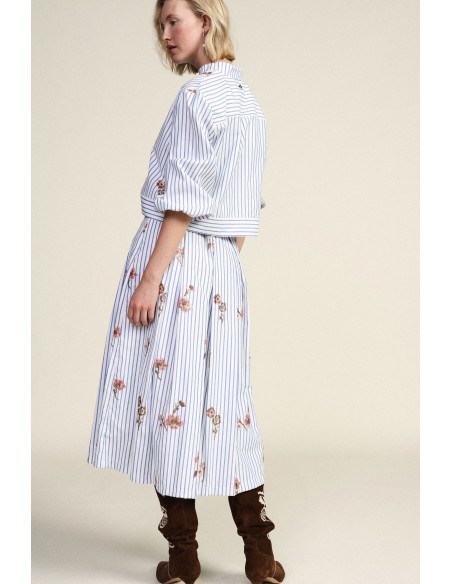 Dixie geplooide gestreepte rok met bloemenprint