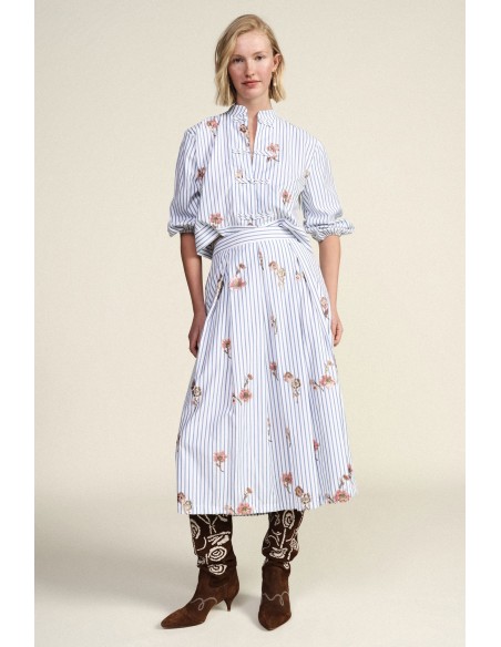 Dixie geplooide gestreepte rok met bloemenprint