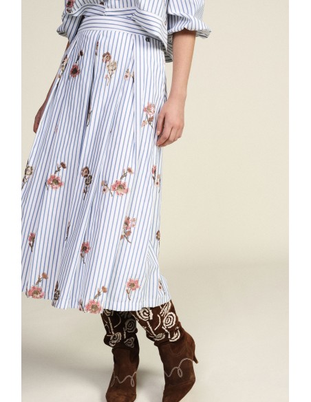 Dixie geplooide gestreepte rok met bloemenprint