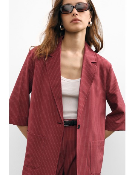 Gestreepte blazer met driekwartmouwen en knoopsluiting alstublieft