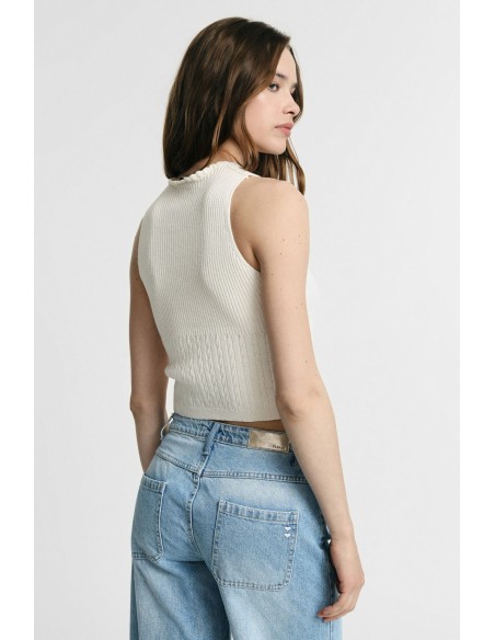Mouwloze ribgebreide top met strikje Please