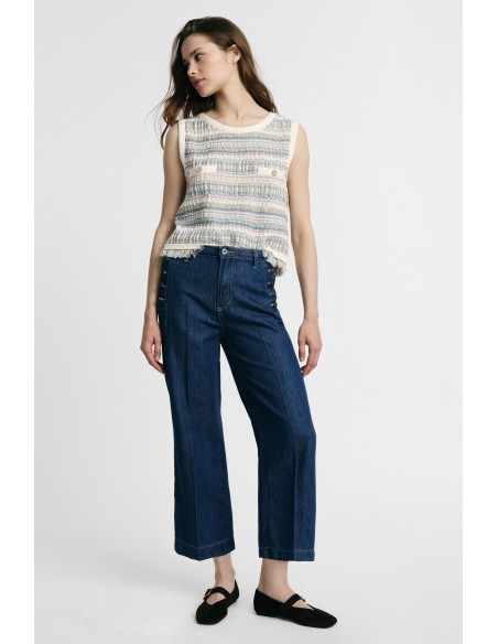 Wijde jeans met knopen aan de zijkant, alstublieft