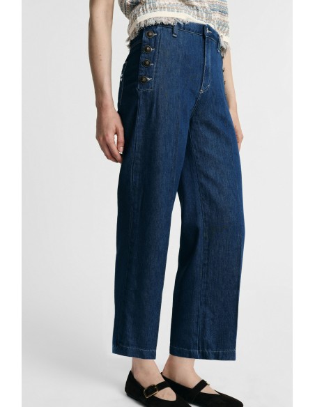 Wijde jeans met knopen aan de zijkant, alstublieft