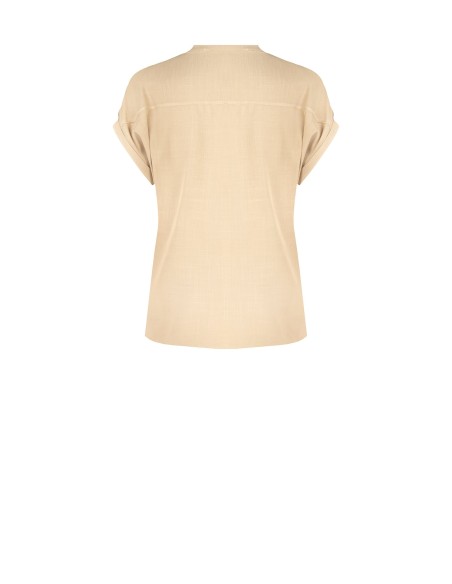 Ruimvallende, soepelvallende viscose blouse met korte mouwen en V-hals van Rinascimento