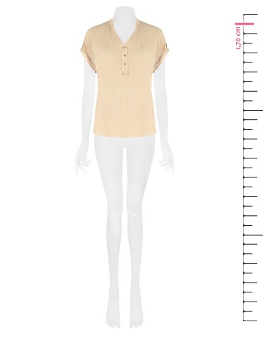 Ruimvallende, soepelvallende viscose blouse met korte mouwen en V-hals van Rinascimento