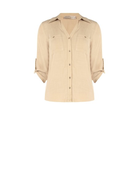 Oversized en soepel viscose shirt met V-hals en borstzakjes – Rinascimento