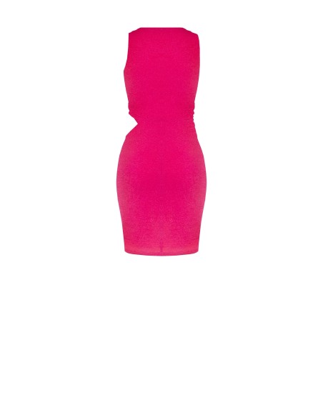 Korte aansluitende jurk van gerimpeld lurex met cut-out aan de zijkant