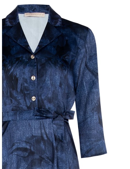 Lange overhemdjurk met denimlookprint en riem Rinascimento