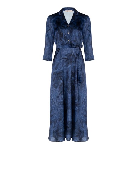 Lange overhemdjurk met denimlookprint en riem Rinascimento