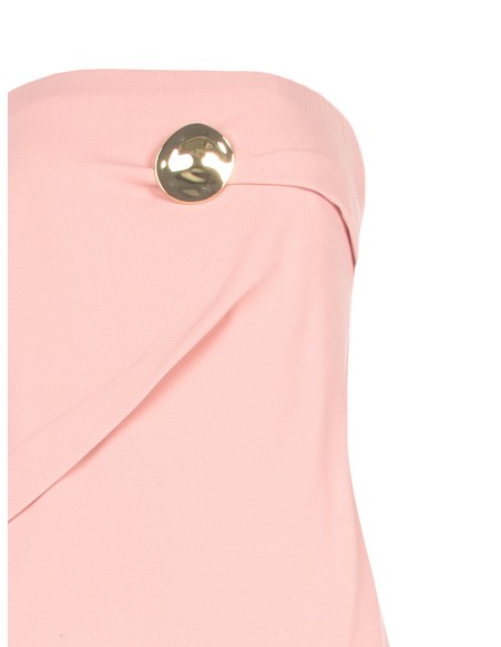 Asymmetrische lange jurk van scuba-crêpe met gouden broche van Rinascimento