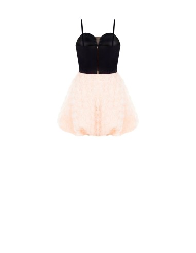Korte ballonjurk met delicate rozen van tule met driedimensionaal effect en een bustier van satijn Rinascimento
