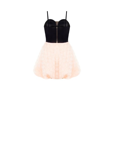 Korte ballonjurk met delicate rozen van tule met driedimensionaal effect en een bustier van satijn Rinascimento