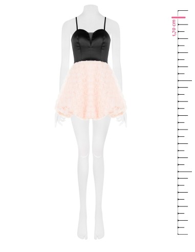 Korte ballonjurk met delicate rozen van tule met driedimensionaal effect en een bustier van satijn Rinascimento