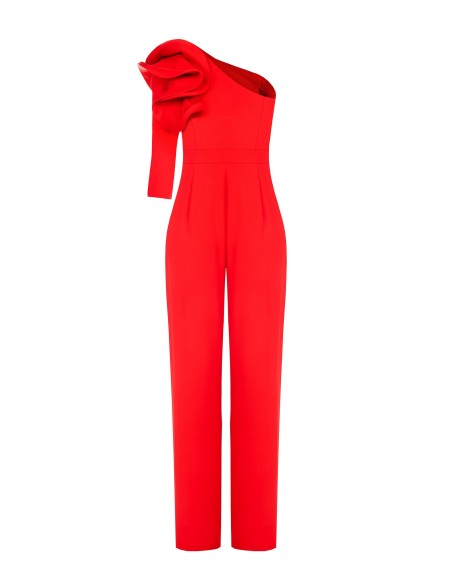 Vloeiende palazzo-jumpsuit met gestructureerde volantmouwen van Rinascimento