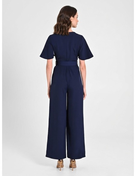 Jumpsuit van soepelvallende stof met bijpassende stevige riem en overslaghals, Rinascimento