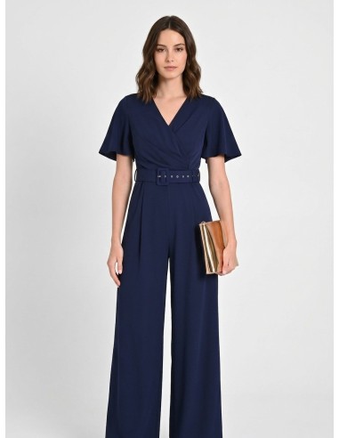 Jumpsuit van soepelvallende stof met bijpassende stevige riem en overslaghals, Rinascimento