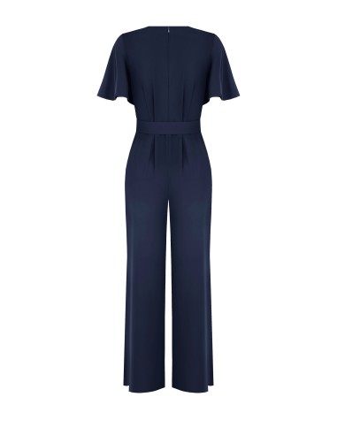 Jumpsuit van soepelvallende stof met bijpassende stevige riem en overslaghals, Rinascimento