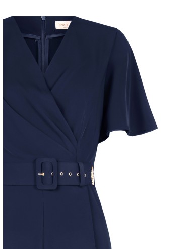 Jumpsuit van soepelvallende stof met bijpassende stevige riem en overslaghals, Rinascimento